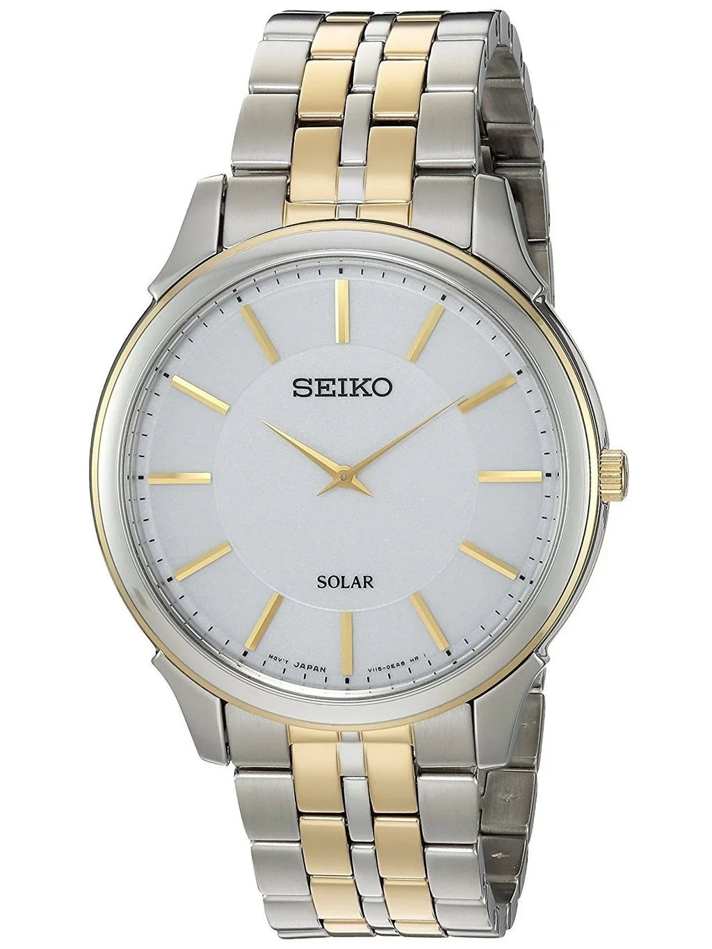 Seiko Men's SUP864 Core Solar White Dial Two Tone Steel Power Reserve Watch