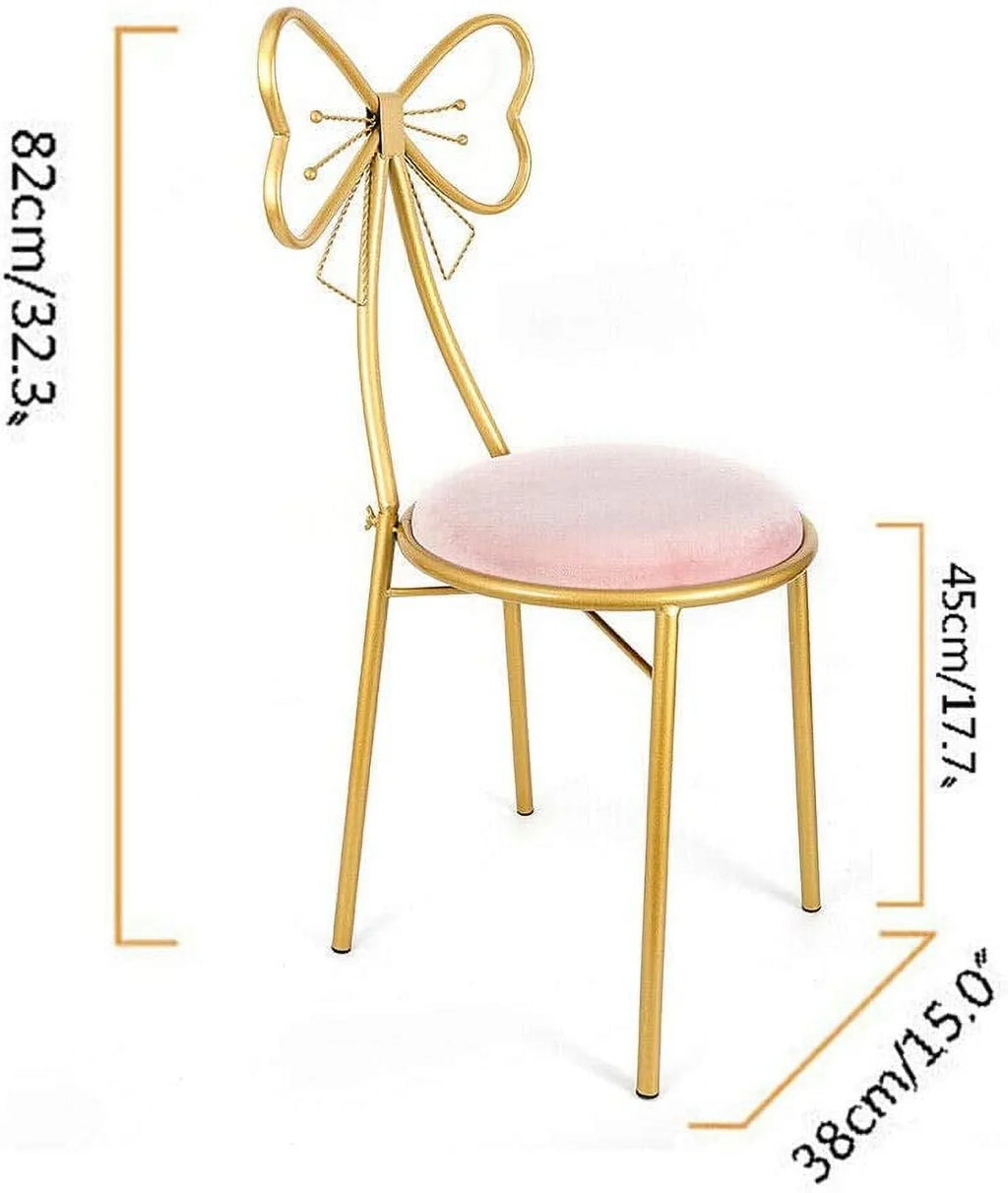 MONIPA Golden Butterfly Backrest Chairs Modern Vanity Stool with Cushioned Back Vanity Chair Pink Princess Chair Girls Ladies Creative Makeup Stool Art Leisure Chair Seat for Bedroom, Dining Room