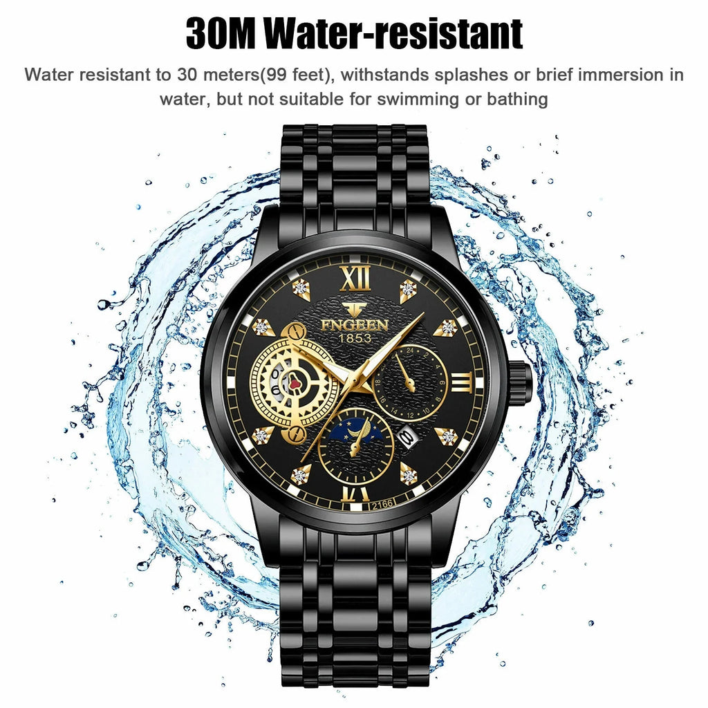 Liquid Men's Watch Stainless Steel Quartz Luminous Classic Wristwatch Luxury