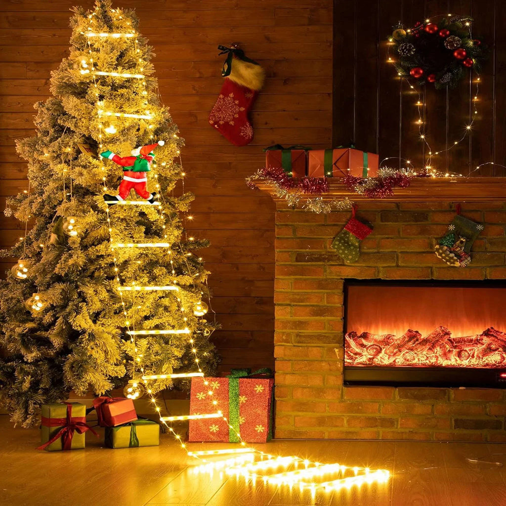 Lava Outdoor Christmas Lights 10.5 ft Led Ladder Lights with Climbling Santa Claus Fluid Xmas Lights for Garden Home Wall Roof Porch Xmas Tree Decor