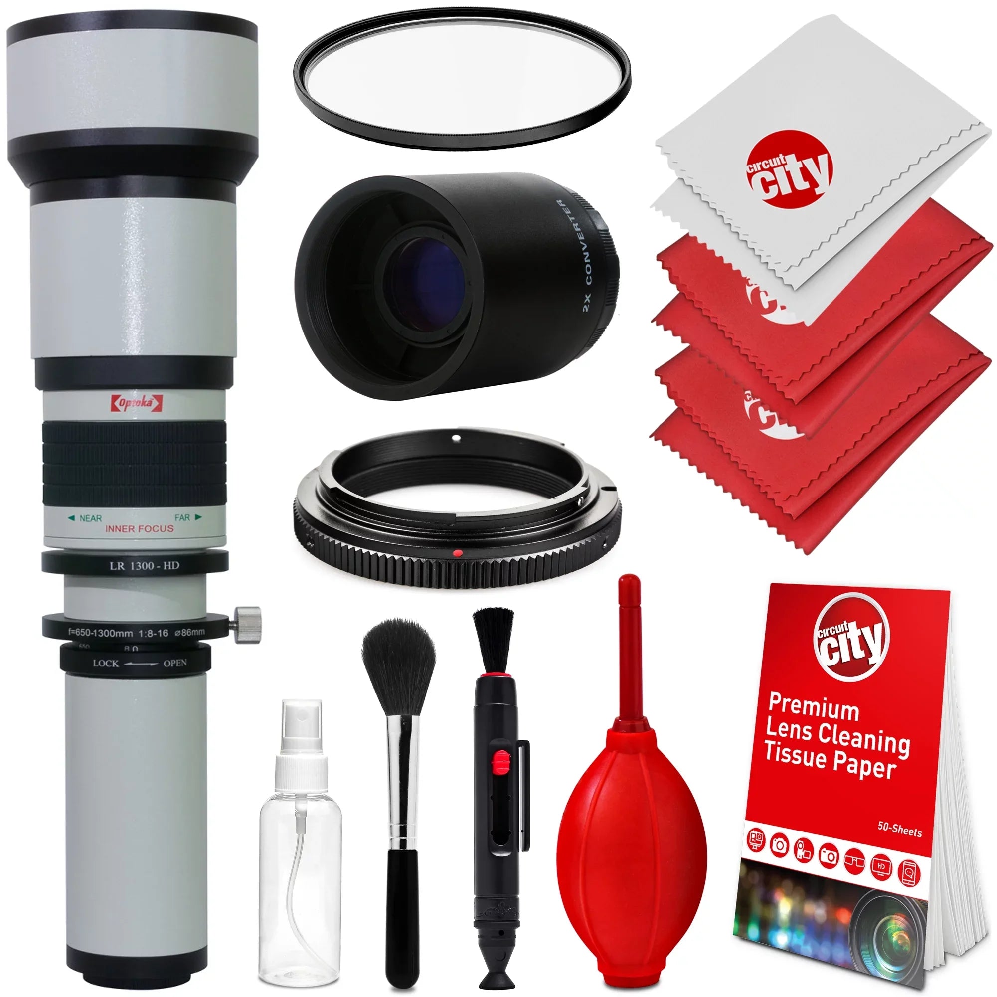 Opteka 650-1300mm (with 2x- 1300-2600mm) f/8 Manual Telephoto Lens + UV for Alpha A99 II, A99, A77, A68, A65, A58, A57, A55, A37, A35, A33, A900, A700, A580, A560, A550, A390 Digital SLR Cameras