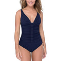 Profile By Gottex Women's D-Cup Lace-Front One Piece Tummy Control Swimsuit Navy 14D