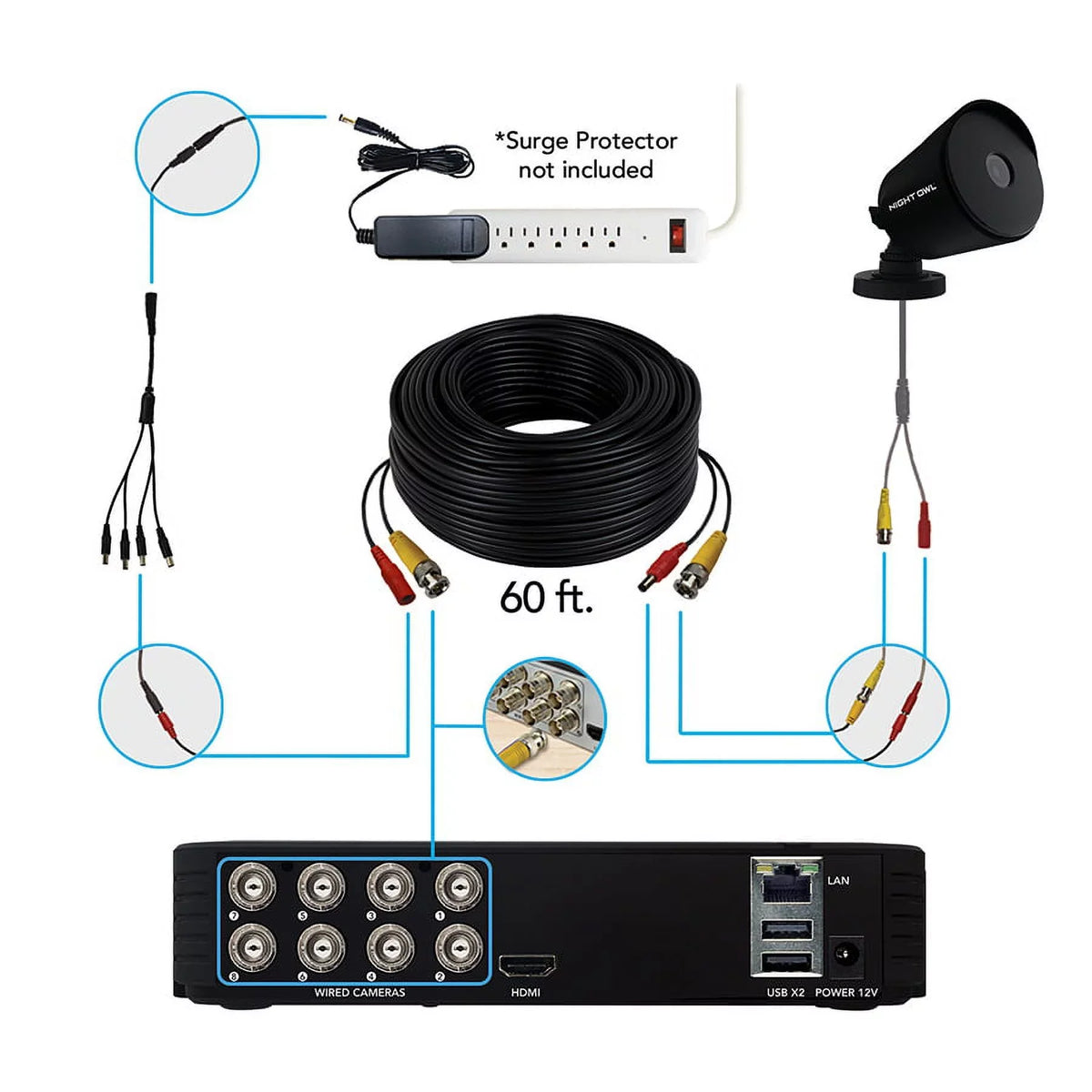 Night Owl Security Camera System CCTV, 8 Channel DVR with 1TB Hard Drive, 4 Wired 1080p HD Surveillance Bullet Cameras, Indoor Outdoor Cameras with Night Vision