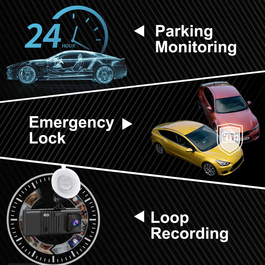 Dash Cam Front and Rear, TSV 3 Channel Dual Dash Camera, 1080P Car Camera DVR Backup Cam with Night Vision, G-Sensor