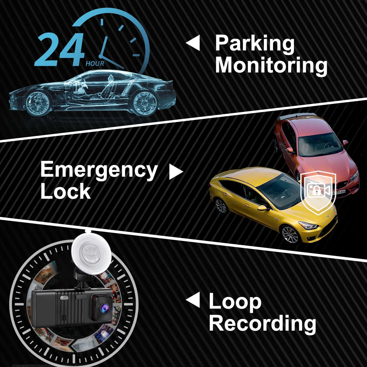 Dash Cam Front and Rear, TSV 3 Channel Dual Dash Camera, 1080P Car Camera DVR Backup Cam with Night Vision, G-Sensor