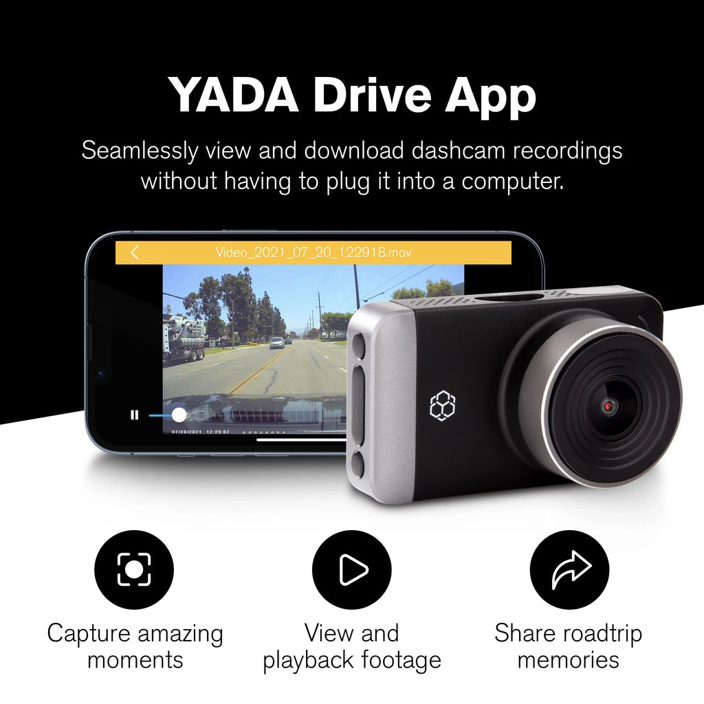Yada 4K Roadcam Pro GPS with App, 150 Degree Wide Angle Lense, 3" LCD Monitor UHD Resolution High Dynamic Range for Day/Night. G-Sensor Technology with Park and Record Mode