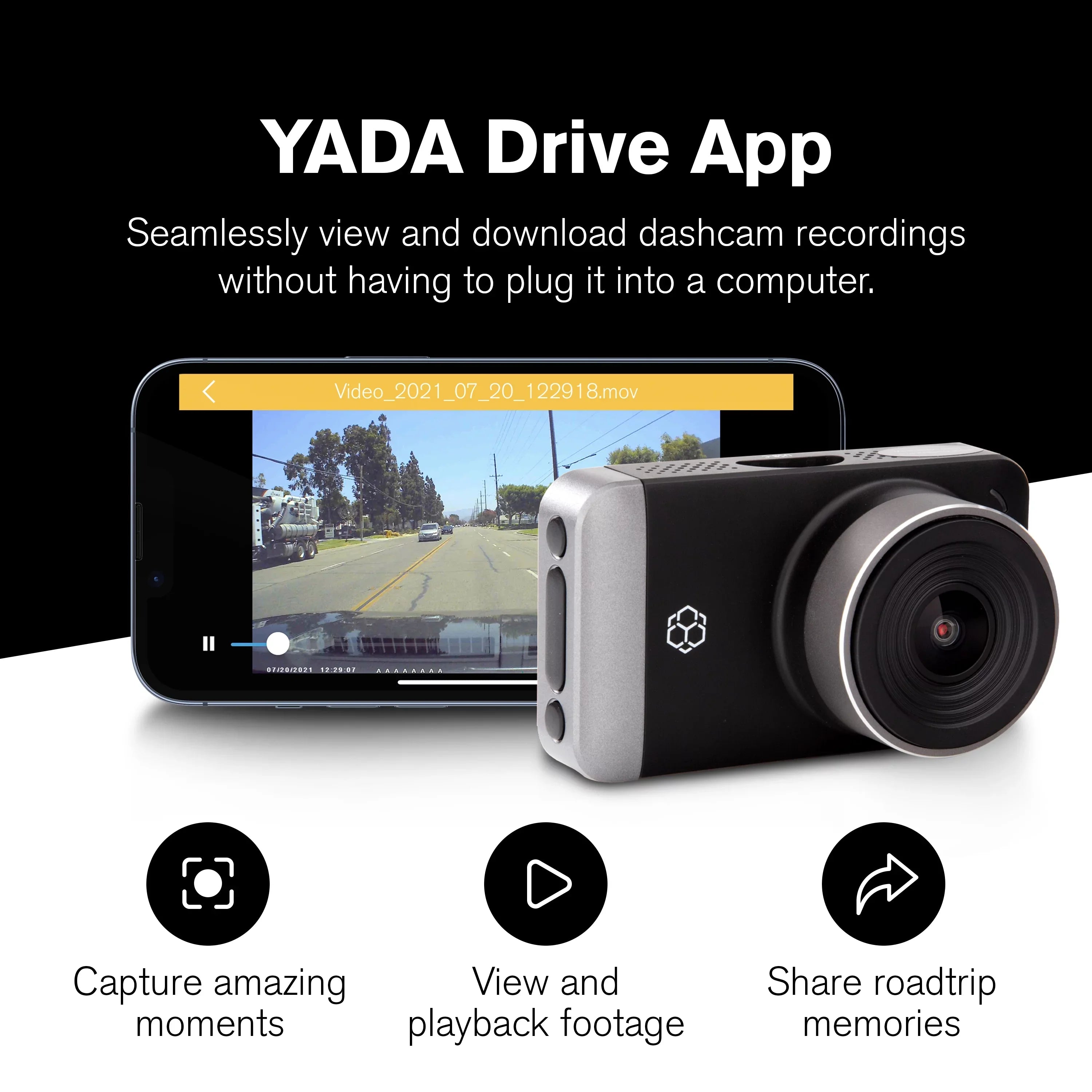 Yada 4K Roadcam Pro GPS with App, 150 Degree Wide Angle Lense, 3" LCD Monitor UHD Resolution High Dynamic Range for Day/Night. G-Sensor Technology with Park and Record Mode