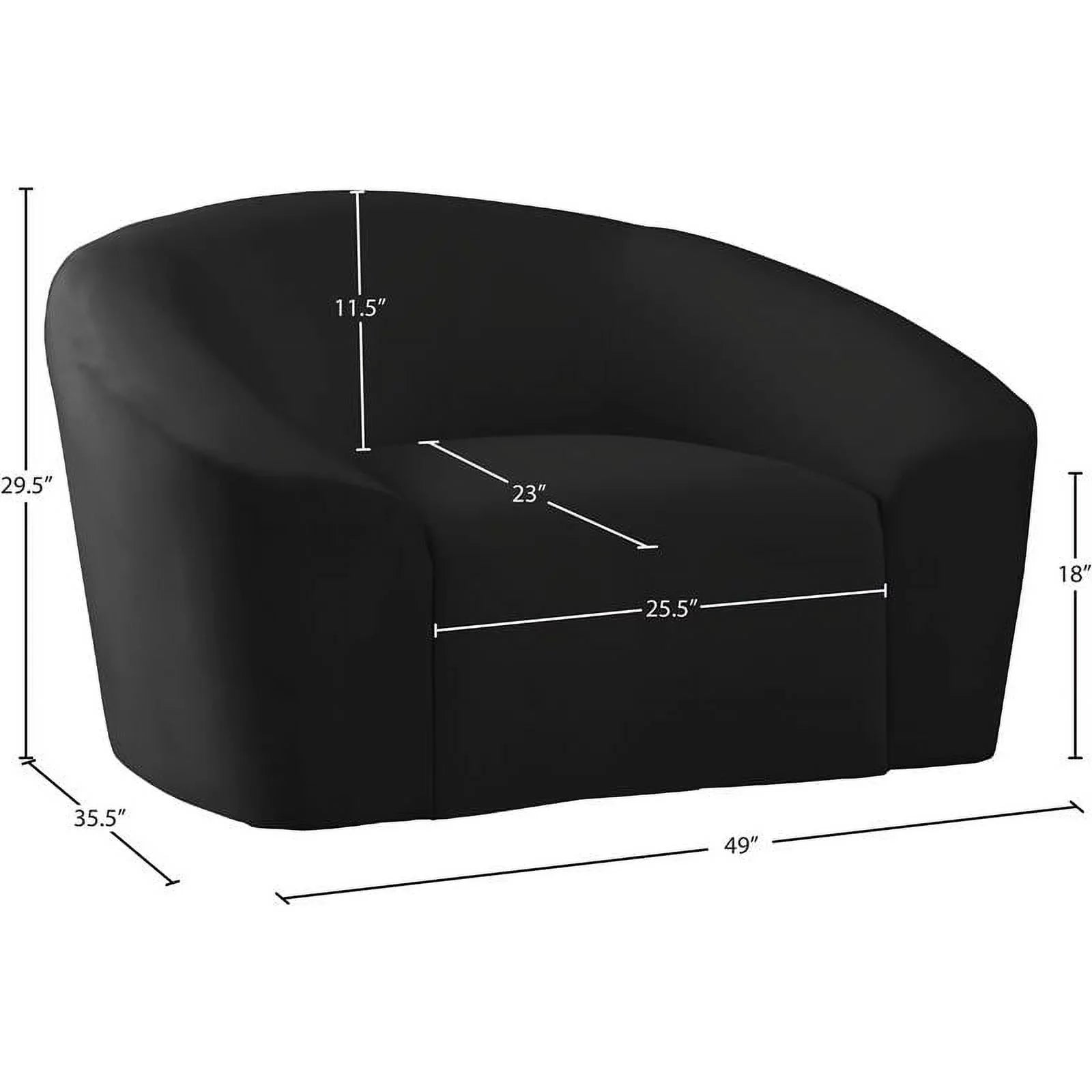 Maklaine Upholstery Contemporary Velvet Chair with Curved Back in Black