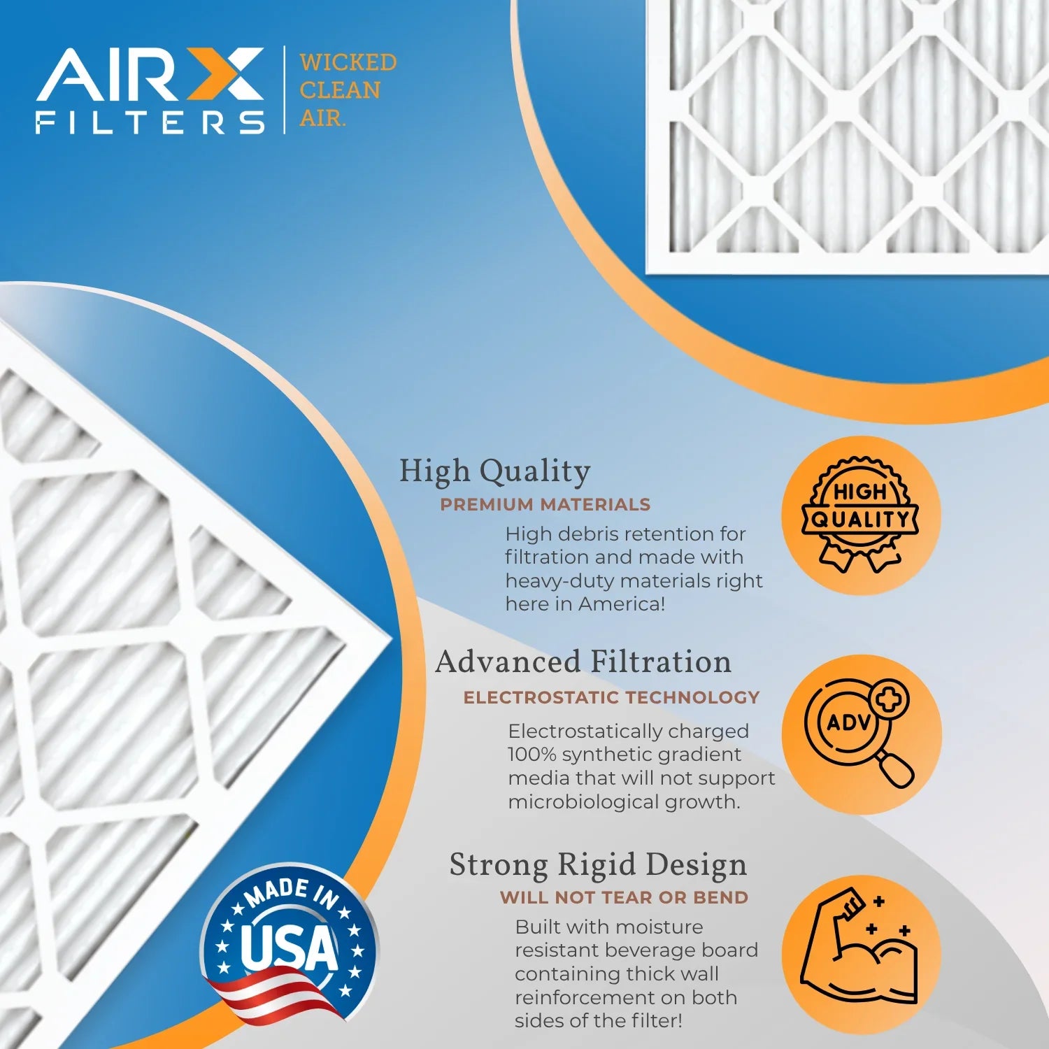 16x18x1 Air Filter MERV 8 Comparable to MPR 700 & FPR 5 Electrostatic Pleated Air Conditioner Filter 6 Pack HVAC AC Premium USA Made 16x18x1 Furnace Filters by AIRX FILTERS WICKED CLEAN AIR.