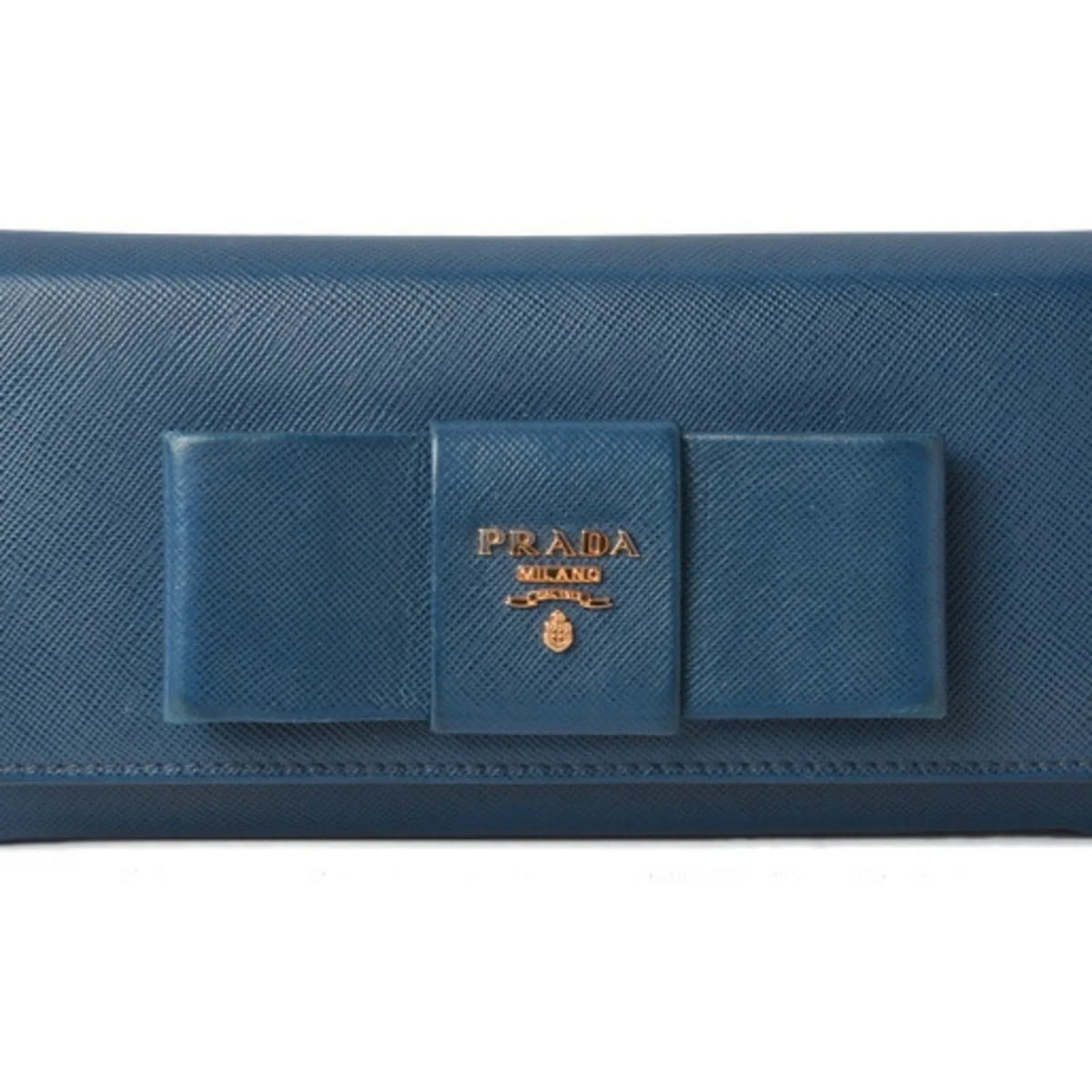 Pre-Owned Prada wallet PRADA long 1MH132 BLUETTE blue SAFFIANO FIOCCO embossed leather (Good)