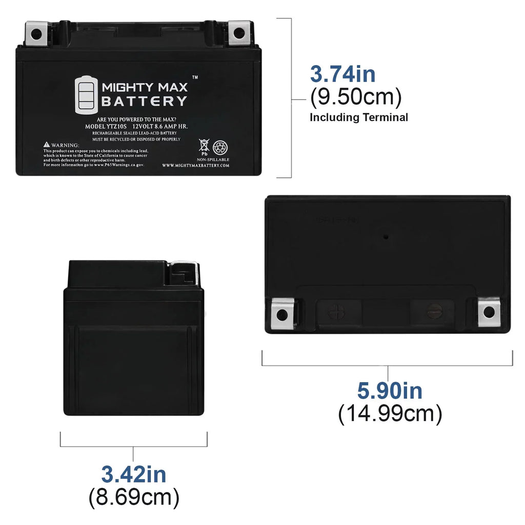 YTZ10S 12V 8.6AH Replacement Battery compatible with Suzuki 1000 GSX-R1000 00-17 - 4 Pack