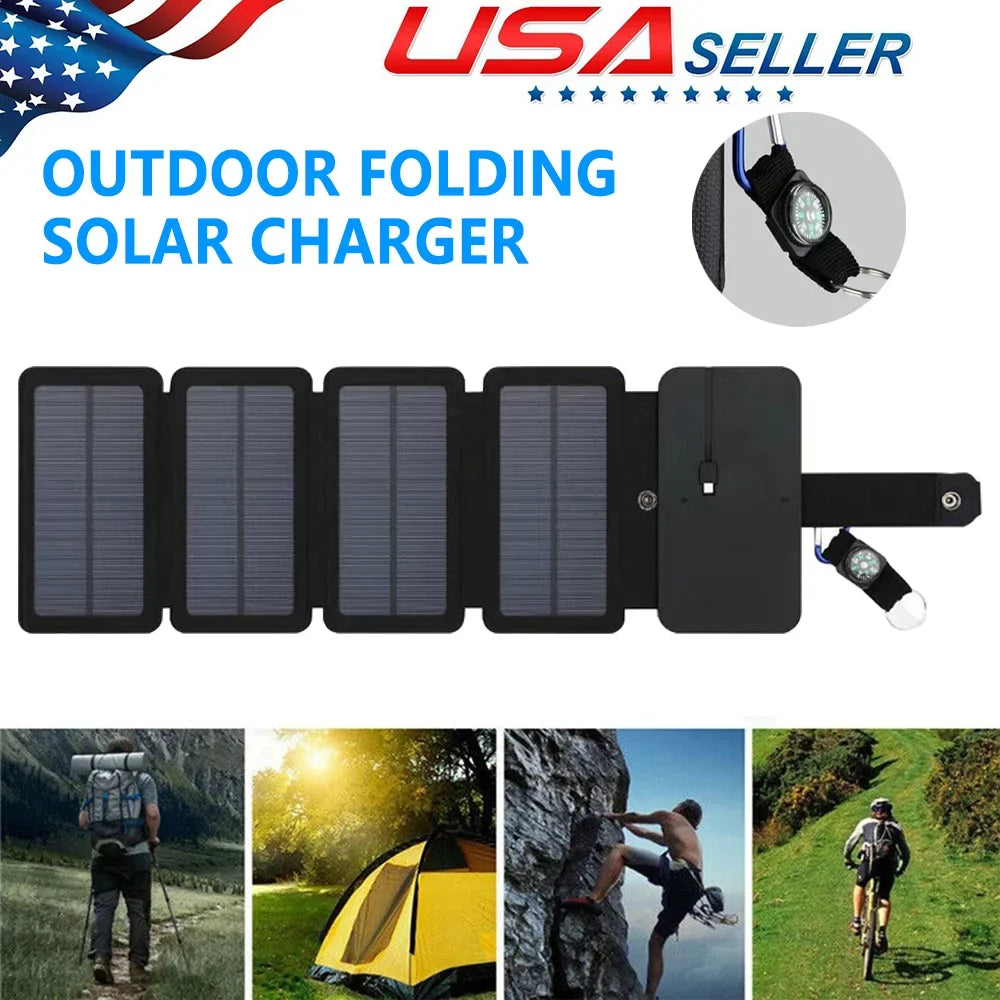 Jahy2Tech 4-Panel 7.2W Portable Solar Charger Power Bank Wireless Phone Charger Compatible with iPhone, Android