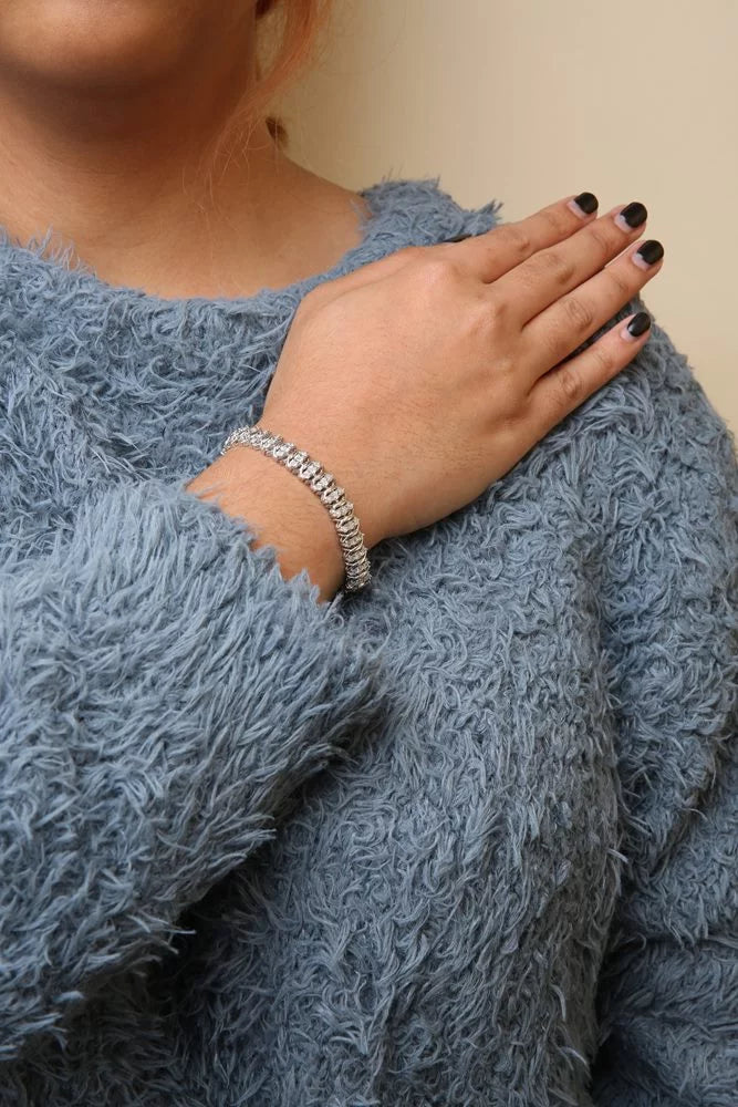 Haus of Brilliance .925 Sterling Silver 1.0 Cttw Womens Miracle Set Round cut Box Clasp Diamond 3 Row Wave Link Bracelet (I-J Color, I2-I3 Clarity) - 7.25" Inches