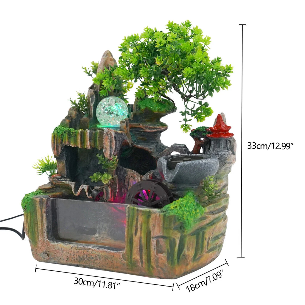 Miumaeov Desktop Simulation Rockery Fountain Ornament Small Liquid Landscape Countertop Decoration Fish Tank with Led Light Atomizing Humidifier Effect for Office Home Bedroom