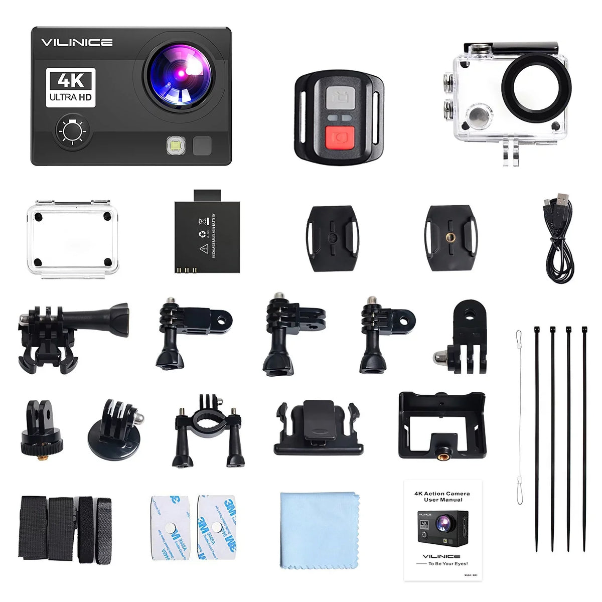 VILINICE Action Camera, 4K WiFi Camera with EIS 30m Fluid Fluid Cameras for Snorkeling, Sports Camera with 16MP Sensor, Camera Compatible Case, Remote Control for Gift, Travel